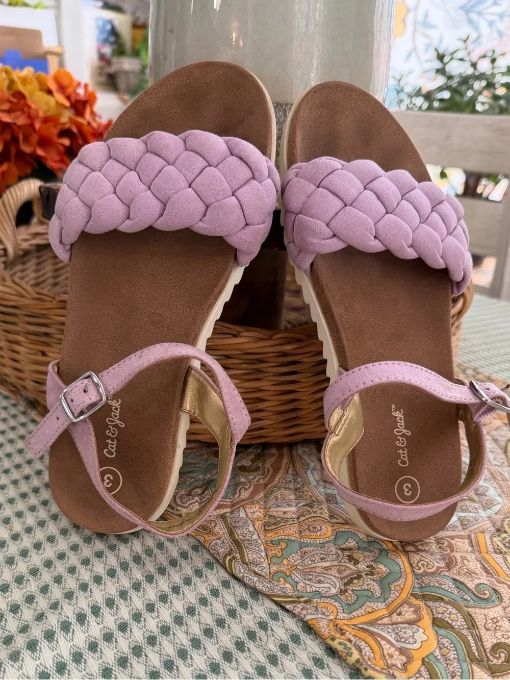 Cat & Jack Lilac Braided Strap Girls Sandals Size 3